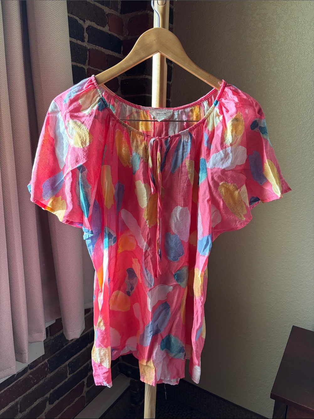 Blu Pepper Pink Multicolor Tie-Front Flutter Sleeve Top Size 2X